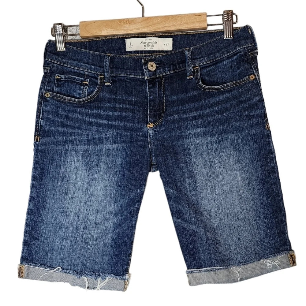 Abercrombie & Fitch 9" Bermuda Cuffed Jean Shorts Stretch‎ Denim Size 4/27